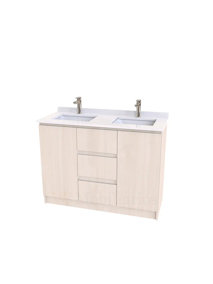Mueble vanitorio Doble al piso con cubierta de cuarzo  de 130 cm /  M2-1334 -D / Nougat 1
