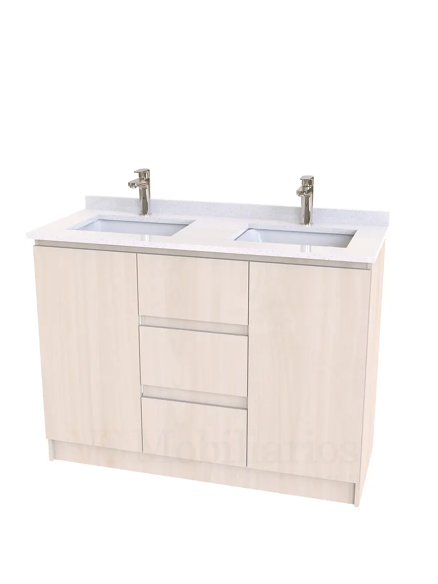 Mueble vanitorio Doble al piso con cubierta de cuarzo  de 130 cm /  M2-1334 -D / Nougat 1