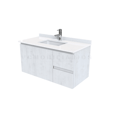 Mueble vanitorio aereo de 90 cm con cubierta de cuarzo / M2-938-A / Alaska