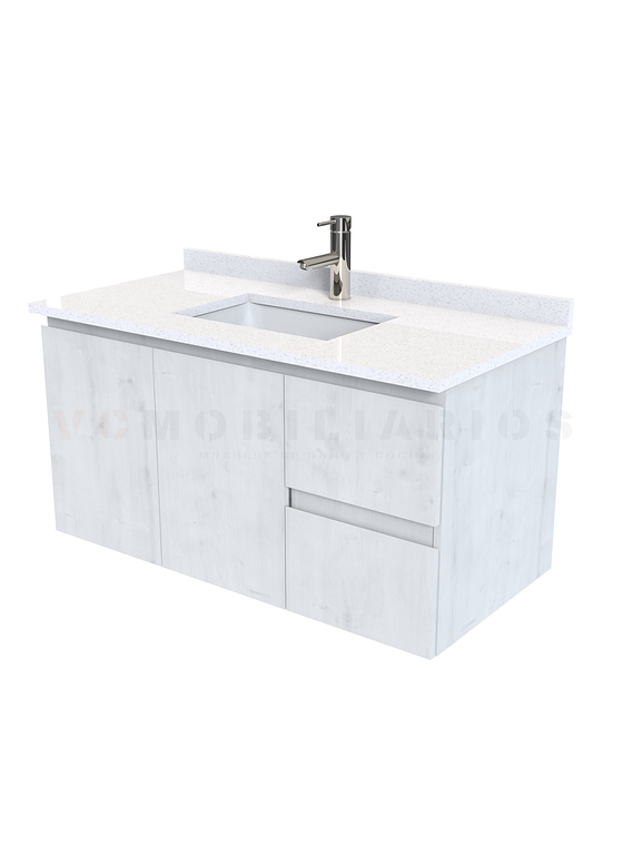 Mueble vanitorio aereo de 90 cm con cubierta de cuarzo / M2-938-A / Alaska 1