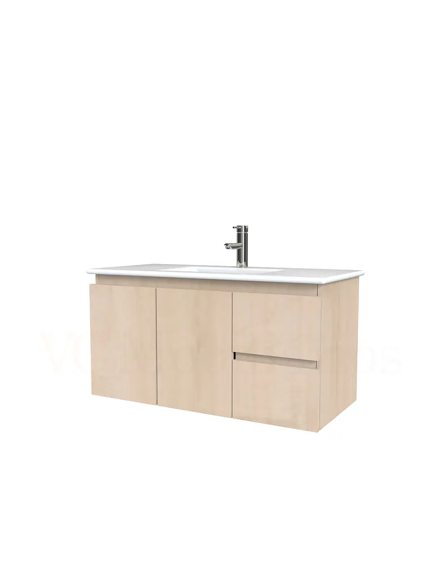 Mueble vanitorio aereo con cubierta de loza de 90 cm  /  M2-901-A / Rustico 1