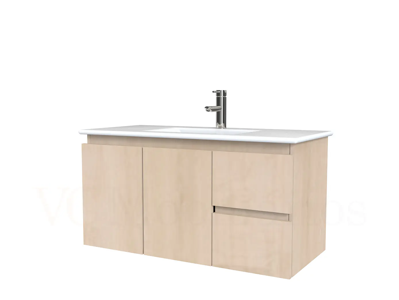 Mueble vanitorio aereo con cubierta de loza de 90 cm  /  M2-901-A / Rustico 1