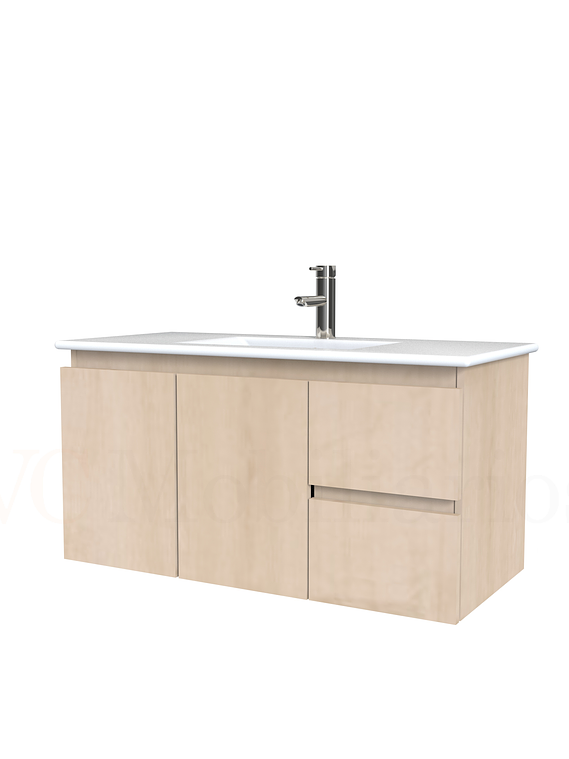 Mueble vanitorio aereo con cubierta de loza de 90 cm  /  M2-901-A / Rustico 1