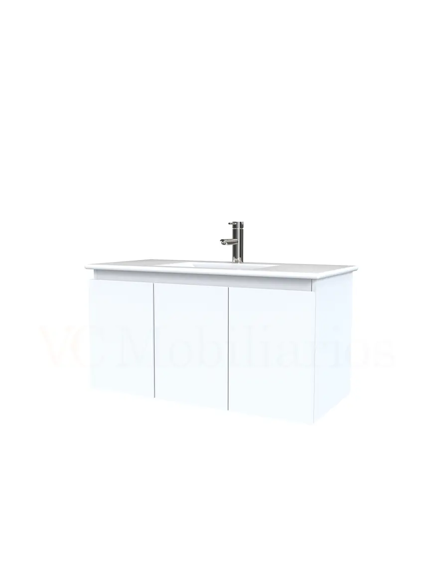 Mueble vanitorio aereo con cubierta de loza de 90 cm  /  M0-901-A / Blanco 1