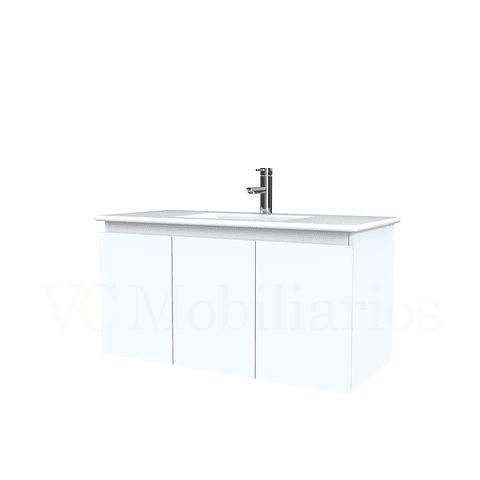 Mueble vanitorio aereo con cubierta de loza de 90 cm  /  M0-901-A / Blanco