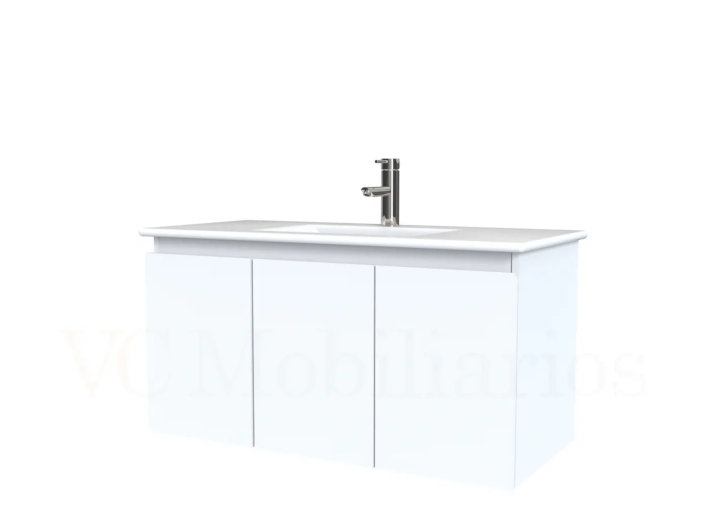 Mueble vanitorio aereo con cubierta de loza de 100 cm / M0-1001-A / Blanco 1
