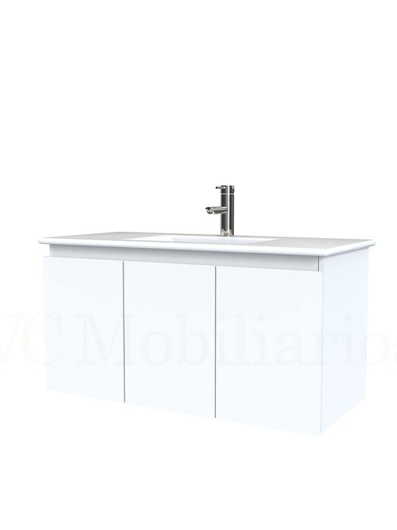 Mueble vanitorio aereo con cubierta de loza de 100 cm / M0-1001-A / Blanco 1