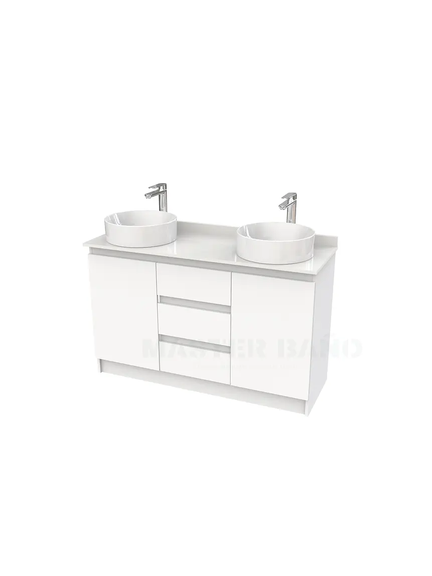 Mueble vanitorio al piso doble para lavamanos de sobreponer de 130cm /  M2-1338-DP / Blanco 1