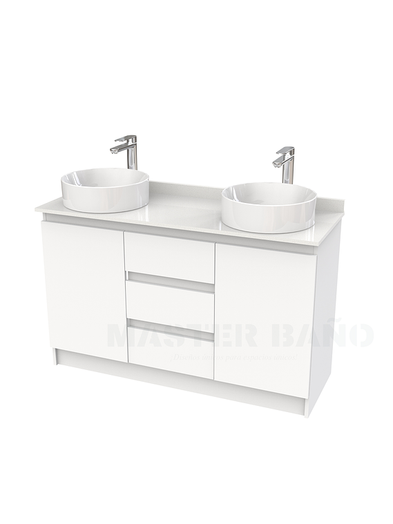 Mueble vanitorio al piso doble para lavamanos de sobreponer de 130cm /  M2-1338-DP / Blanco 1