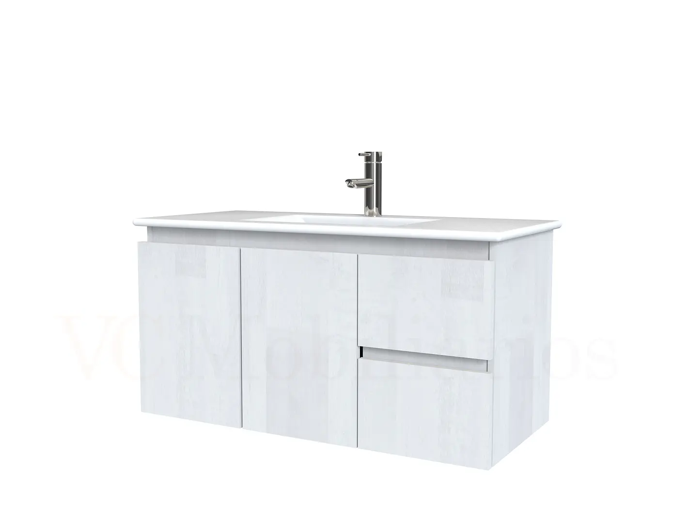 Mueble vanitorio aereo con cubierta de loza de 90 cm  /  M2-901-A / legno 1