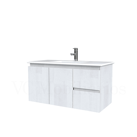 Mueble vanitorio aereo con cubierta de loza de 90 cm  /  M2-901-A / legno
