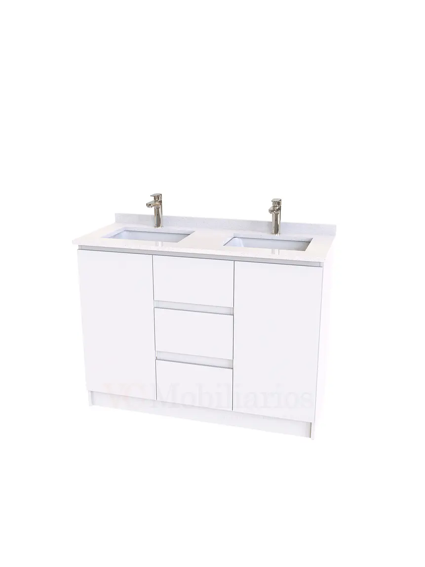Mueble vanitorio Doble al piso con cubierta de cuarzo  de 130 cm /  M2-1334 -D / Blanco 1