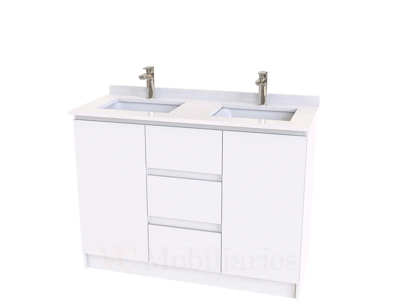 Mueble vanitorio Doble al piso con cubierta de cuarzo  de 130 cm /  M2-1334 -D / Blanco 1