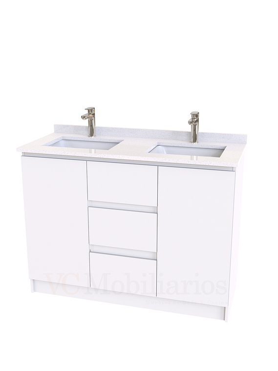 Mueble vanitorio Doble al piso con cubierta de cuarzo  de 130 cm /  M2-1334 -D / Blanco 1