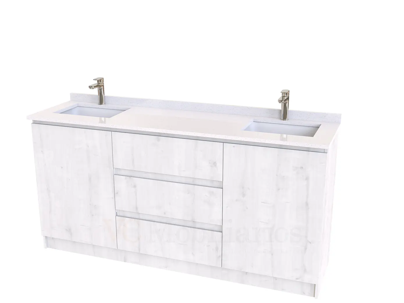 Mueble vanitorio Doble al piso con cubierta de cuarzo  de 160 cm /  M2-1634 -D / Alaska 1