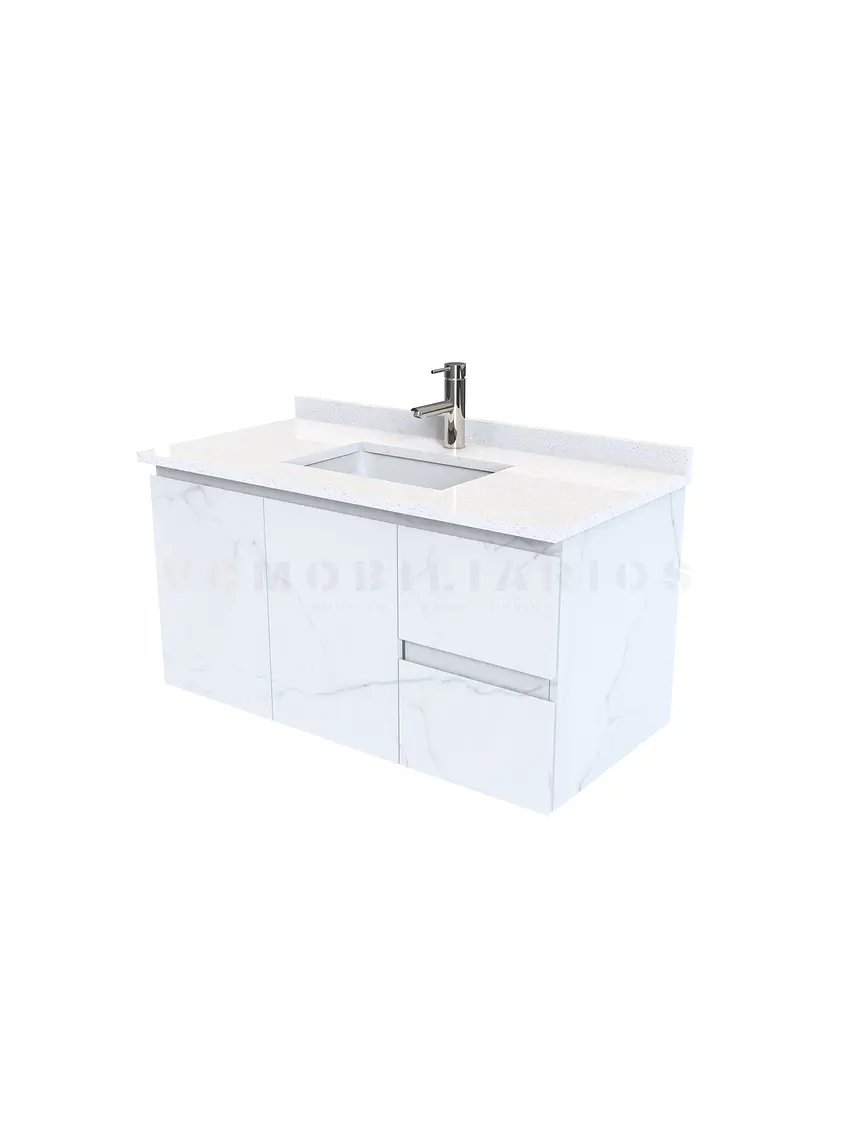 Mueble vanitorio aereo de 90 cm con cubierta de cuarzo / M2-938-A / Marmara 1