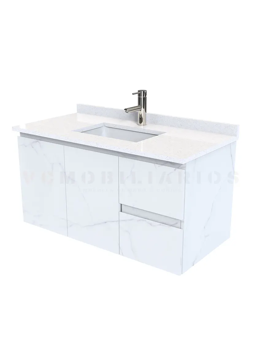 Mueble vanitorio aereo de 90 cm con cubierta de cuarzo / M2-938-A / Marmara 1