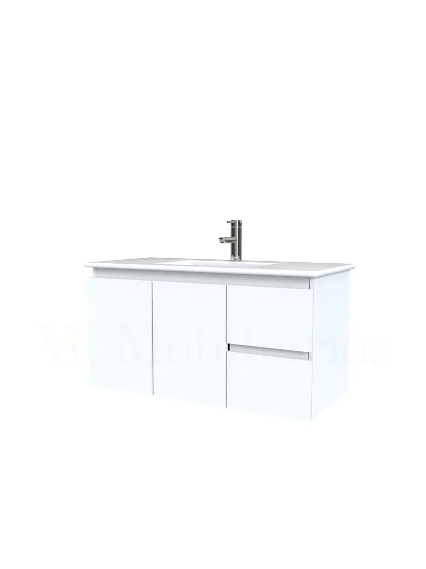Mueble vanitorio aereo con cubierta de loza de 90 cm  /  M2-901-A / Blanco 1