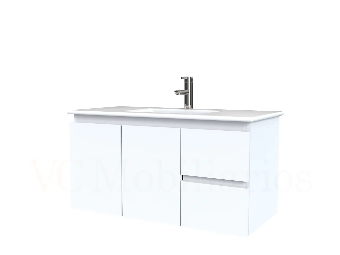 Mueble vanitorio aereo con cubierta de loza de 90 cm  /  M2-901-A / Blanco 1
