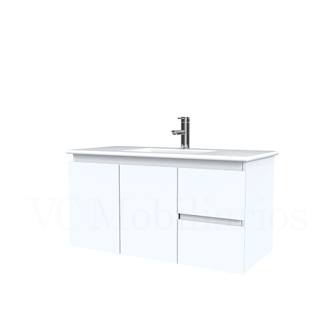 Mueble vanitorio aereo con cubierta de loza de 90 cm  /  M2-901-A / Blanco