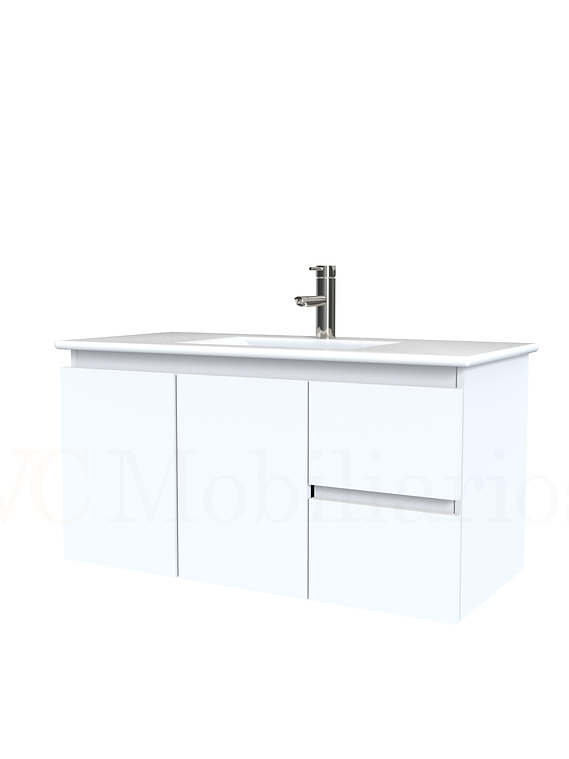 Mueble vanitorio aereo con cubierta de loza de 90 cm  /  M2-901-A / Blanco 1