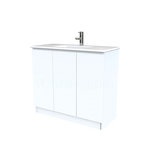 Mueble vanitorio al piso  de 100  cm con cubierta de loza M0-1001  / Blanca