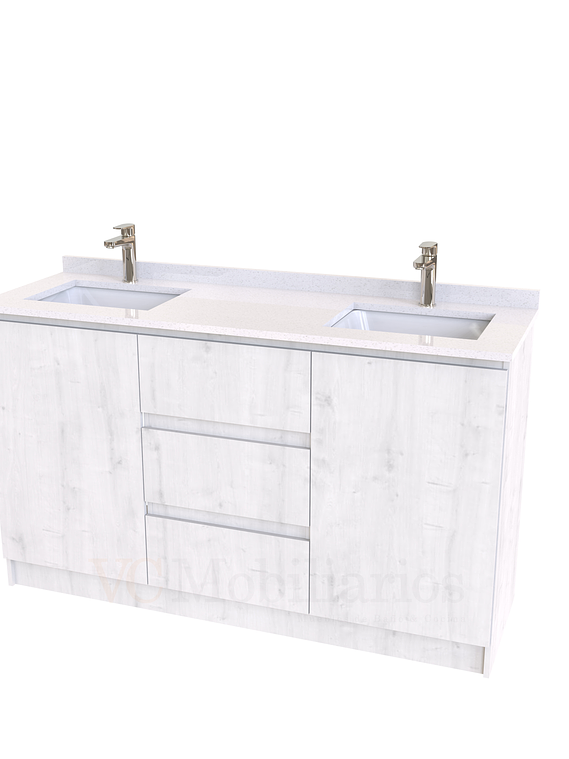 Mueble vanitorio Doble al piso con cubierta de cuarzo  de 150 cm /  M2-1534 -D / Alaska 1