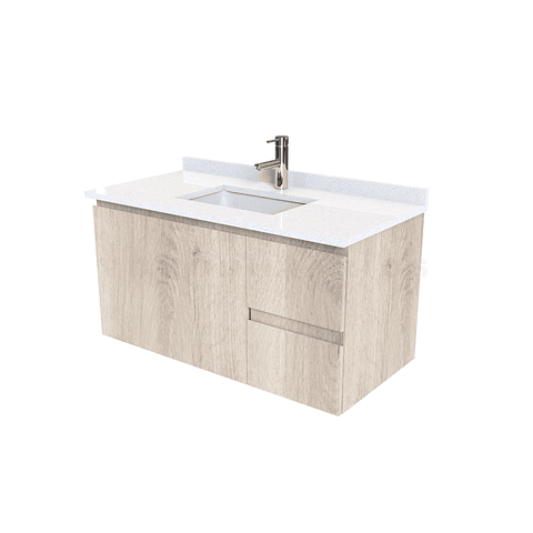 Mueble vanitorio aereo de 90 cm con cubierta de cuarzo / M2-938-A / Jerez