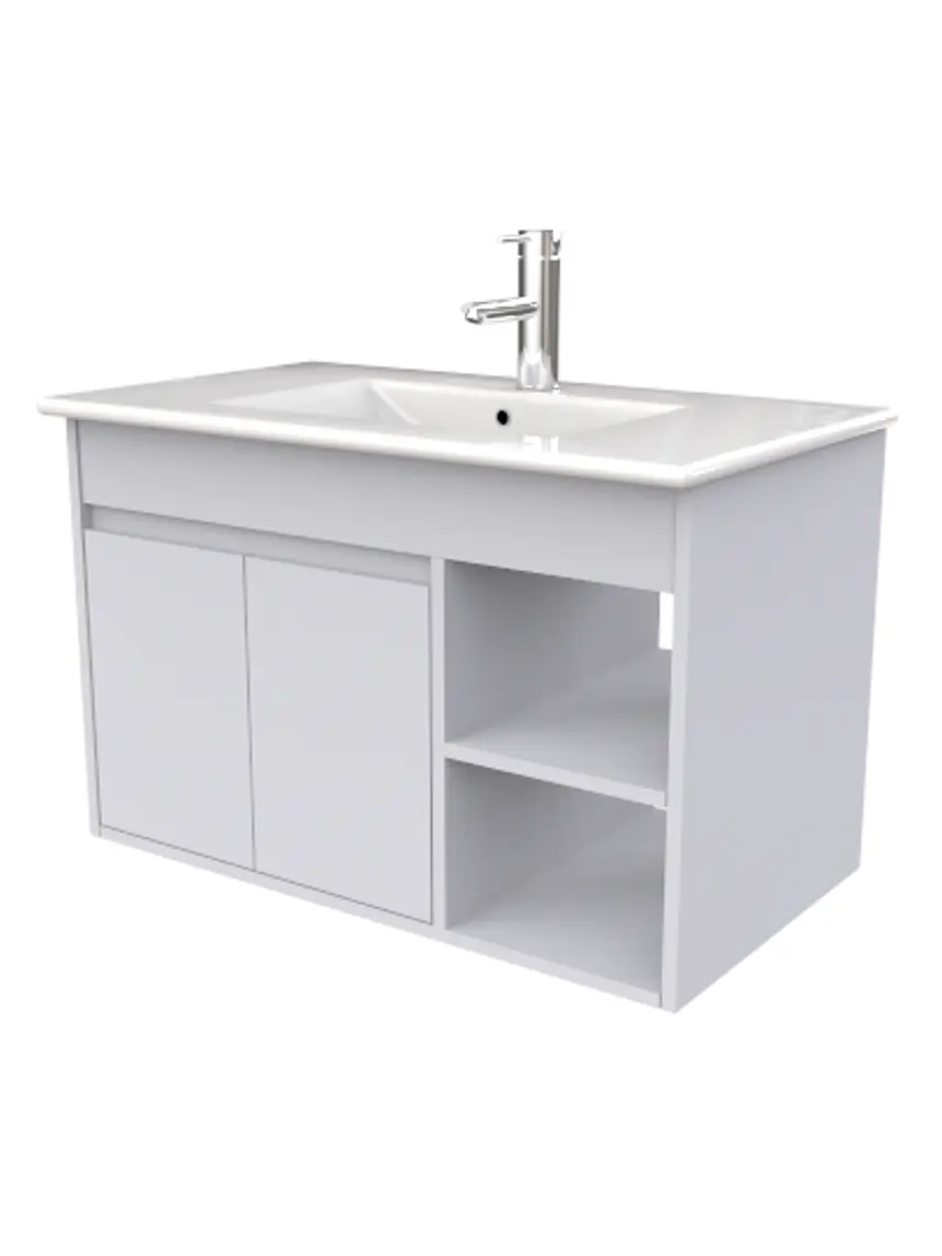 Mueble Vanitorio aereo de 80cm M1-810-A con cubierta de loza / Humo 1
