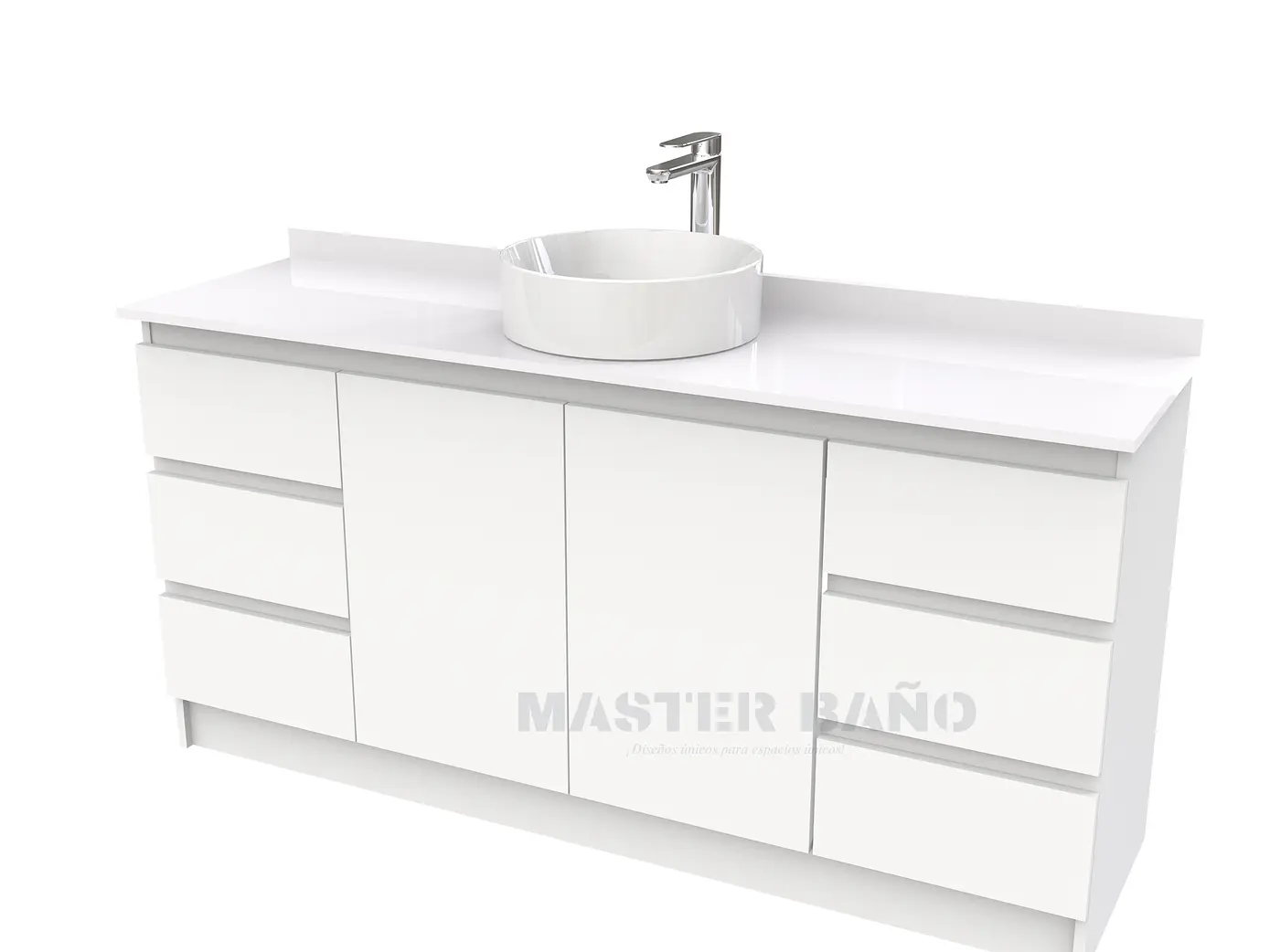 Mueble Vanitorio al piso para lavamanos sobreponer simple de 200 cm M2-2030-SPA / Blanco 1
