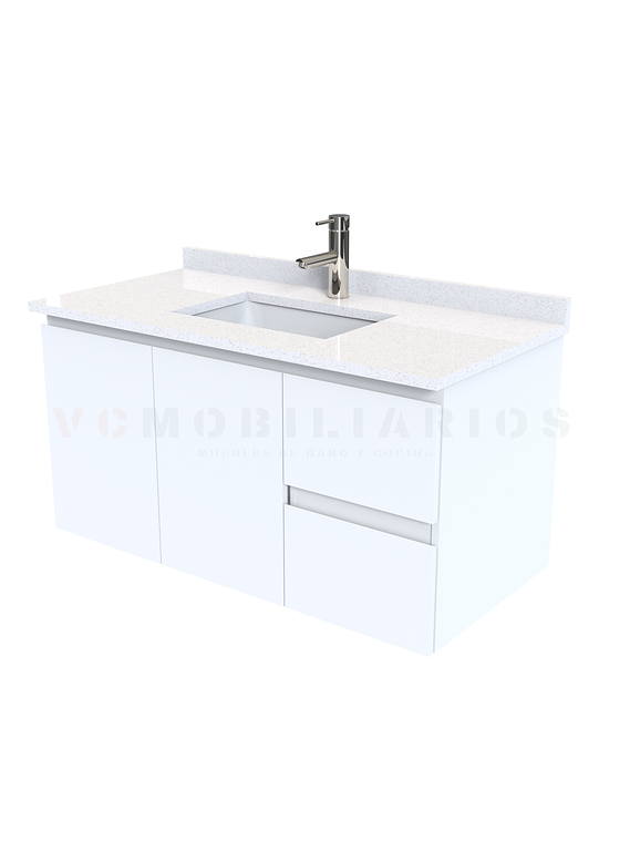 Mueble vanitorio aereo de 90 cm con cubierta de cuarzo / M2-938-A /  Blanco 1