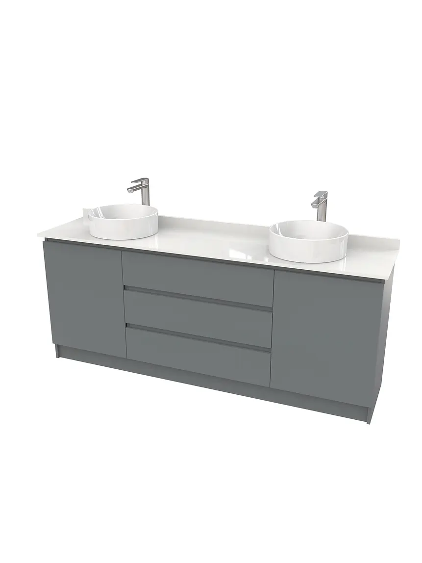 Mueble vanitorio al piso doble para lavamanos de sobreponer de 180cm /  M2-1838-DP / Grafito 1