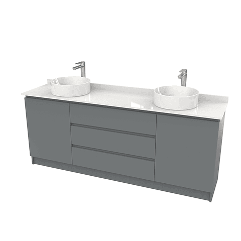 Mueble vanitorio al piso doble para lavamanos de sobreponer de 180cm /  M2-1838-DP / Grafito