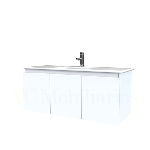 Mueble vanitorio aereo con cubierta de loza de 120 cm / M0-1201-A / Blanco
