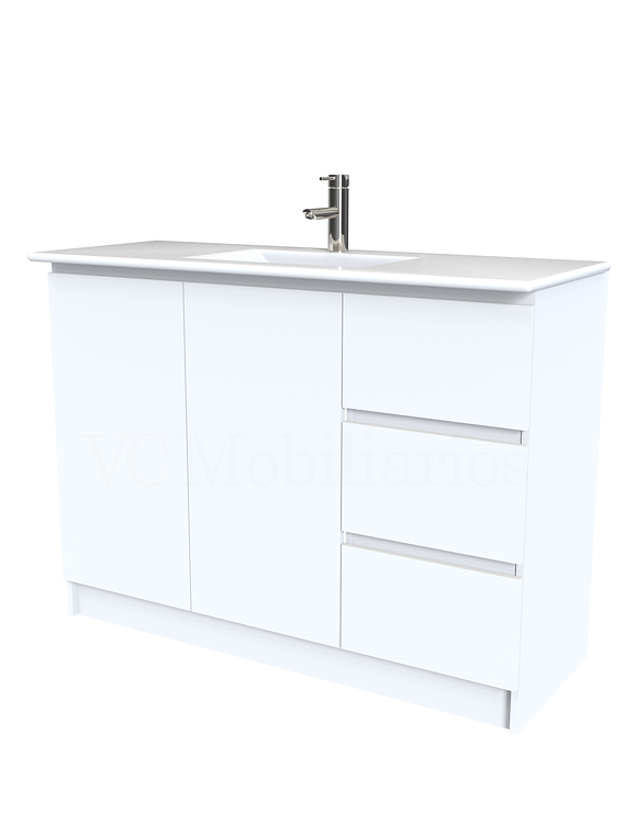 Mueble vanitorio al piso  de 120  cm con cubierta de loza M2-1201  / Blanco 1