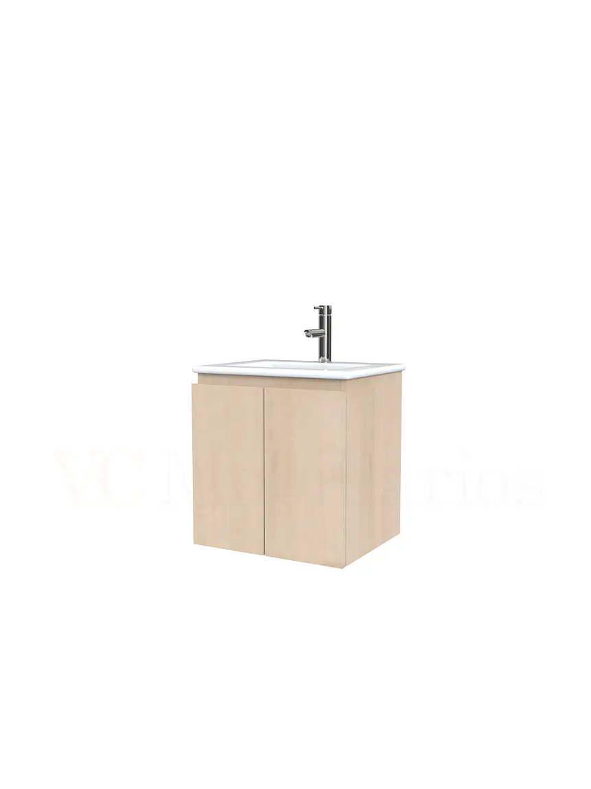 Mueble vanitorio aereo con cubierta de loza de 50 cm  /  M0-501-A / Rustico 1