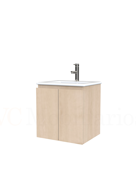 Mueble vanitorio aereo con cubierta de loza de 50 cm  /  M0-501-A / Rustico 1