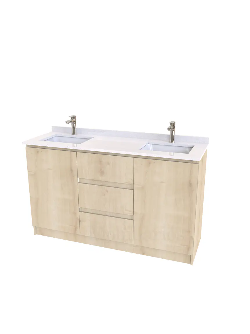 Mueble vanitorio Doble al piso con cubierta de cuarzo  de 150 cm /  M2-1534 -D / Rustico 1
