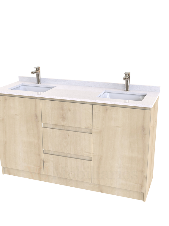Mueble vanitorio Doble al piso con cubierta de cuarzo  de 150 cm /  M2-1534 -D / Rustico 1