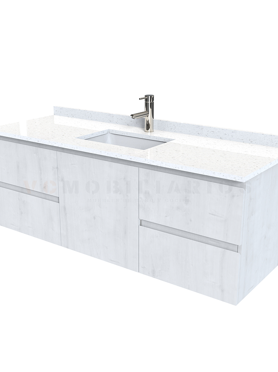 Mueble vanitorio aereo de 140 cm con cubierta de cuarzo / M2-1438-A / Alaska 1