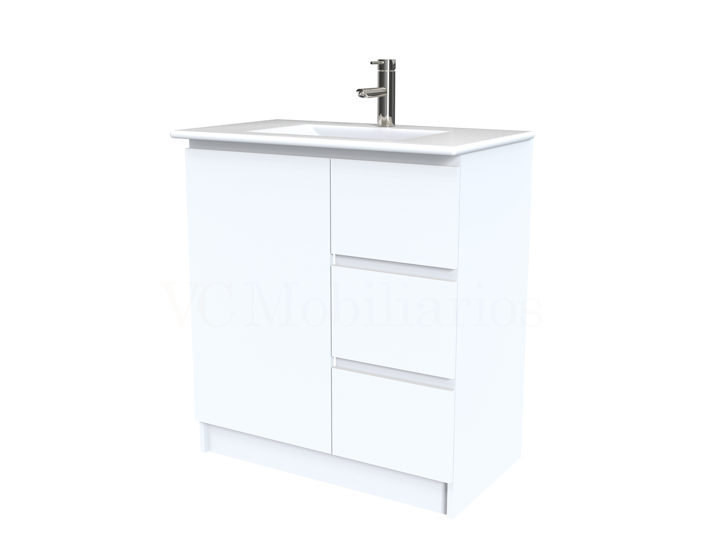Mueble vanitorio al piso  de 80  cm con cubierta de loza M2-801  / Blanco 1