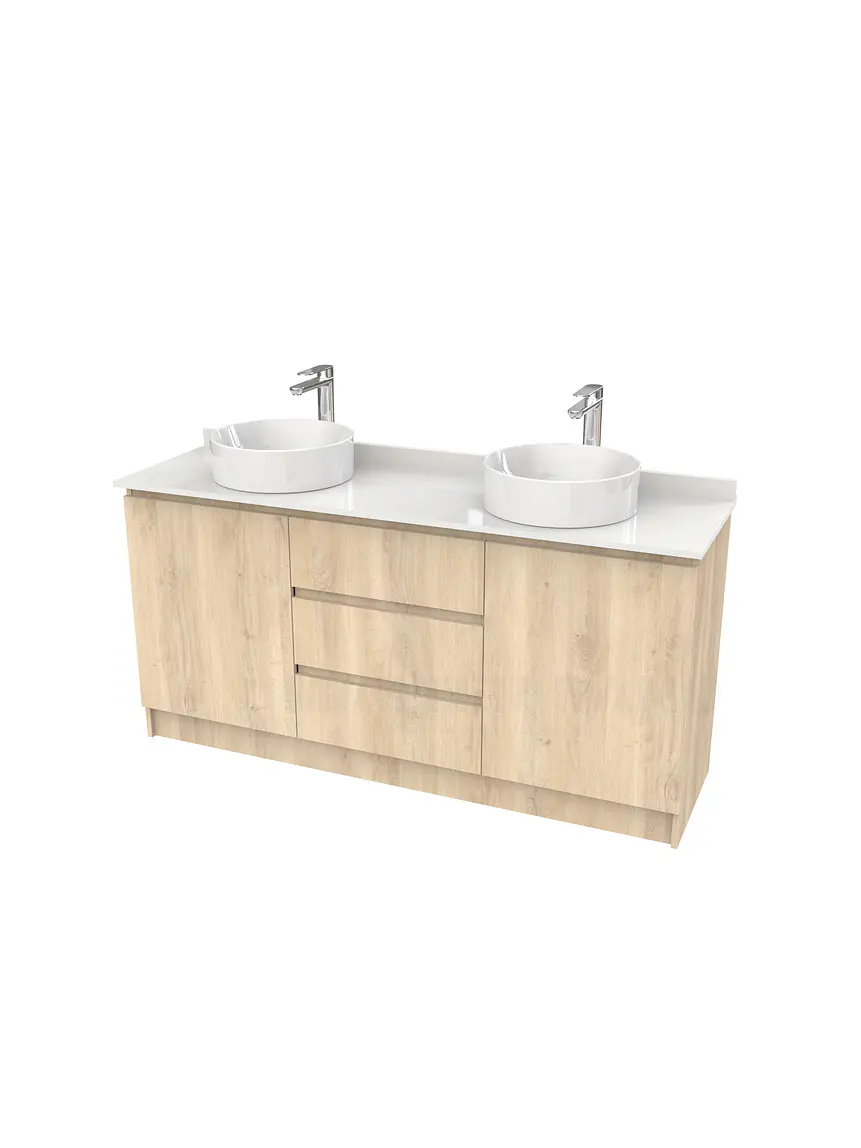 Mueble vanitorio al piso doble para lavamanos de sobreponer de 140cm /  M2-1438-DP / Jerez 1