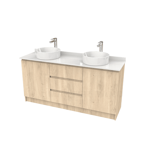 Mueble vanitorio al piso doble para lavamanos de sobreponer de 140cm /  M2-1438-DP / Jerez