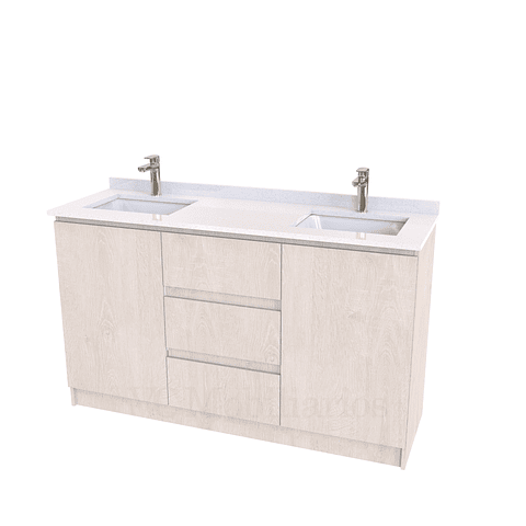 Mueble vanitorio Doble al piso con cubierta de cuarzo  de 150 cm /  M2-1534 -D / Provenzal