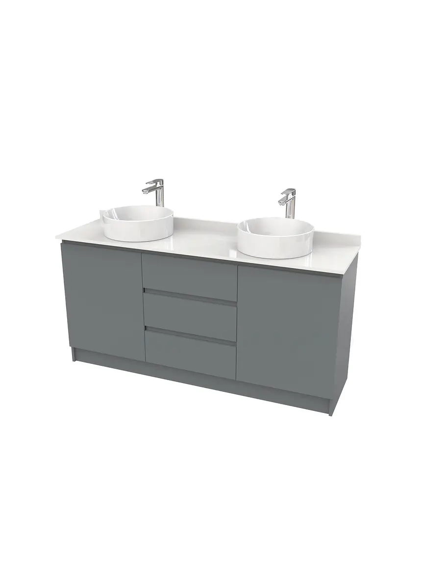 Mueble vanitorio al piso doble para lavamanos de sobreponer de 140cm /  M2-1438-DP / Grafito 1
