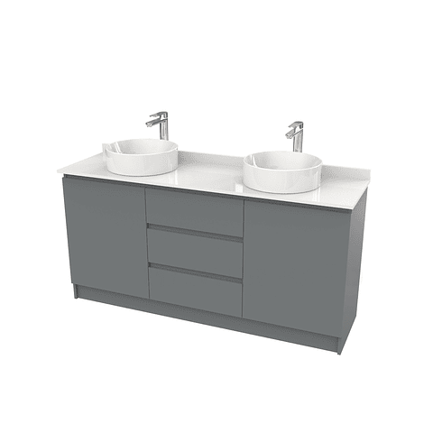 Mueble vanitorio al piso doble para lavamanos de sobreponer de 140cm /  M2-1438-DP / Grafito