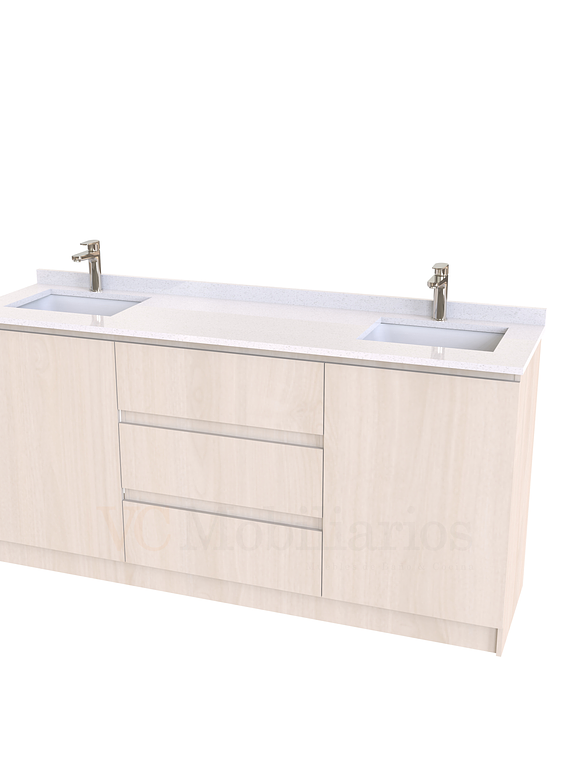 Mueble vanitorio Doble al piso con cubierta de cuarzo  de 160 cm /  M2-1634 -D / Rustico 1