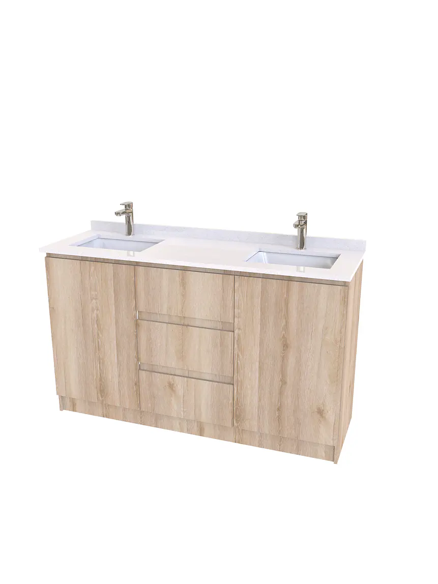 Mueble vanitorio Doble al piso con cubierta de cuarzo  de 150 cm /  M2-1534 -D / Cava 1