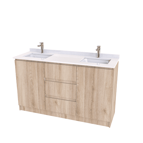Mueble vanitorio Doble al piso con cubierta de cuarzo  de 150 cm /  M2-1534 -D / Cava