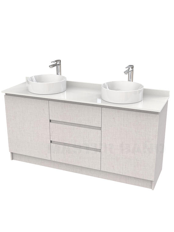 Mueble vanitorio al piso doble para lavamanos de sobreponer de 140cm /  M2-1438-DP / Giorno 1